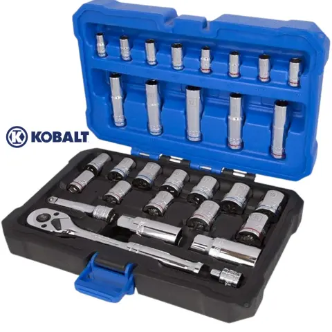 Kobalt 573349 30-Piece 1,4 and 3,8-Inch Drive Mechanic's Tool Set with Hard Case, Inch,Metric