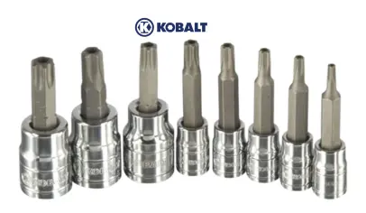 Kobalt 8-Piece 1,4 and 3,8-Inch Torx Bit Driver Socket Set, includes TT15, TT20, TT25, TT27, TT30, TT40, TT45, and TT50