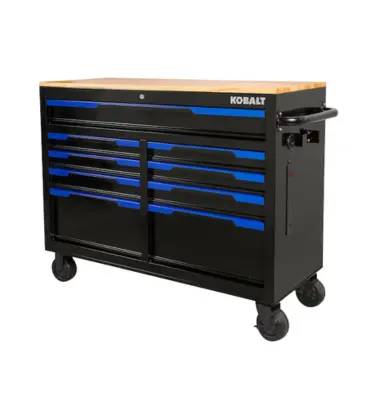 Kobalt 46.1-in L x 37.2-in H 9-Drawers Rolling Black Wood Work Bench